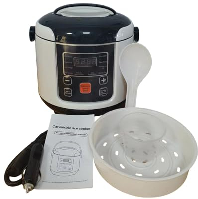 JISADER Olla arrocera para Coche, Olla arrocera eléctrica de 2L, contenedor de Alimentos Multiuso, Olla para Sopa, Viaje pequeño, Mantiene Caliente, Olla, 12V para Coches