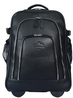 Alpenleder 2in1 Trolley-Rucksack - ACHENSEE (Handgefertigt) - Nachhaltiges Bio-Leder aus regionaler Landwirtschaft | Trolley Reisetasche mit Rollen Leder *Fair Produziert* (50x35x25cm, Nera Notte)