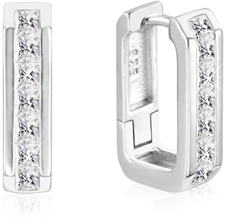 Silber 925 Creolen Ohrringe Damen, Kleine Eckig Creolen Ohrringe Kleine Dicke Creolen Hypoallergen Kleine Huggie Ohrringe Eckig Zirkonia Kleine Klobige Ohrringe Kleine Geometrie Creolen Damen
