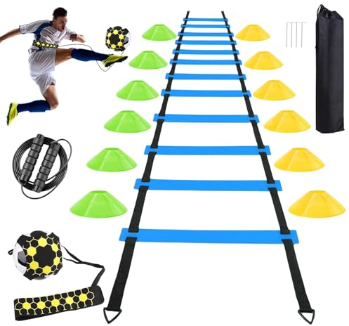 AOPUETRX Football Training Accessories, 6 m Coordination Ladder, 12 Hats, Football Trainer and Skipping Rope, Football Training Set Things, Football Gifts for Boys