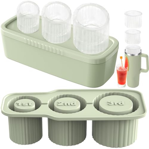 Ice Cube Tray for Stanley, Tumbler Ice Mold with Lid and Bin, 100% Food Grade Silicone, Non BPA, Easy-Release, Ice Cube Tray for Making 3 Hollow Cylinder Ice Cube Molds, for 20-40 oZ Stanley Cup