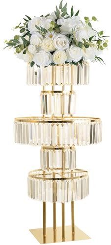 Vases en cristal doré pour centres de table, supports sur pied en métal de 120 cm pour lustre, centre de table, mariage, 5 niveaux, support de fleurs rond pour réception de mariage, fête