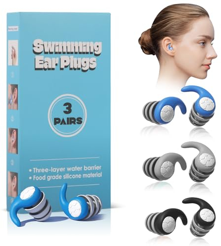 Bouchons d’oreilles natation adultes – 3 paires en silicone réutilisable & étanche – confort hypoallergénique – parfaits pour piscine, surf, douche et sommeil