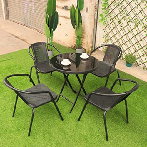 5-teiliges Bistro-ESS-Set für die Terrasse, mit Tischplatte aus gehärtetem Glas, Gartenmöbel, Bistrohocker für den Balkon, Rasen, Garten, Hinterhof