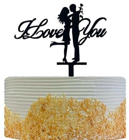 OIXCMNJQ I Love You Cake Topper, Mr & Mrs Wedding Cake Topper in Black Acrylic