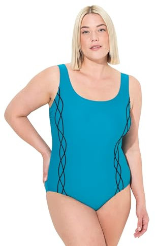 Ulla Popken Damen Badeanzug, Pipings, Ohne Softcups, Unterbrustband, Dunkles Türkis, 42 EU