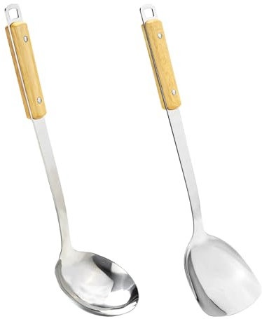 FJNATINH Pfannenwender and Wok Löffel Set, Wok-Zubehör aus Edelstahl,2 Stück With Handle