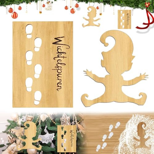 Weihnachtswichtel Elf Fußabdrücke, 2 Stück Wichtel Schablone für Weihnachten, Holz Wichtel Fußspuren Schablonen, Weihnachtswichtel Schablone, Wichtelschablone, Weihnachten Deko für Böden Fenster