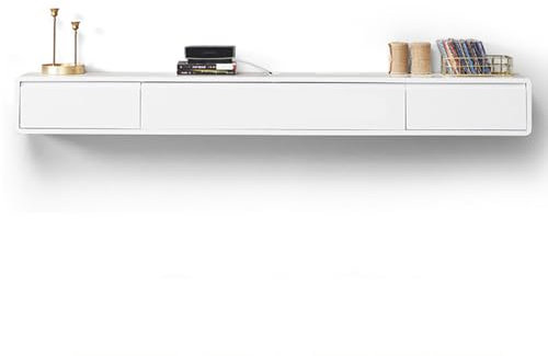 MREGLHUI Montado En La Pared Mueble De TV Suspendido para El Hogar,Sala De Estar, Dormitorio,Colgante,Enrutador Montado En La Pared, Gabinete De Almacenamiento,Almacenamiento,Blanca,55in