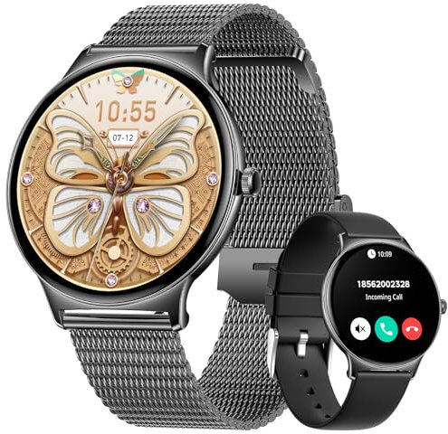 LIGE Smartwatch Damen 1.43 AMOLED Rund Touchscreen mit Telefonfunktion, Fitnesstracker Damen 120+Sportmodi/IP68/SpO2/Herzfrequenz/Menstruationszyklus Diamond Smart Watch für iOS Android (Schwarz)
