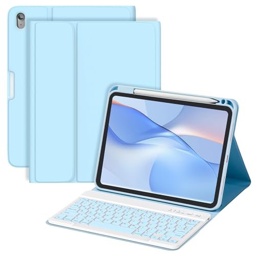 MMK Hülle mit Tastatur für iPad 10 Generation 10,9 Zoll 2022, Abnehmbare Kabellose Bluetooth Tastatur, Schutzhülle mit TPU Rückschale mit Stifthalter, für Neue iPad 10. Generation, QWERTZ Layout, Blau