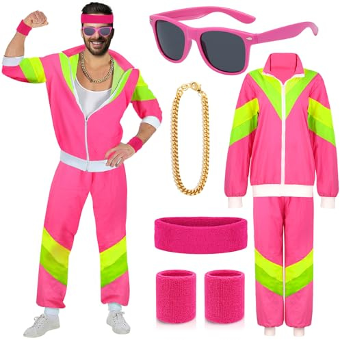 90er 80er Jahre Outfit Herren Damen Mottoparty Kostüm Kostüm 80er Jahre Trainingsanzug Jacke Hose Anzug 80er Accessoire 80er Jahre Kleidung Herren Frauen Rocker Vintage Bad Taste Kostüm für Karneval