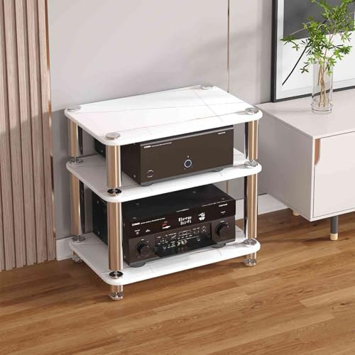 KUKIXKK 4-Tier Media Stand Corner Shelf，Gaming Shelf，Entertainment Stereo Components Rack, with Ample Storage，for Living, Gaming, Recording Room.for Record Player