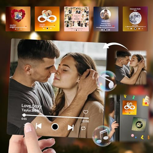 Custom Music Fridge Magnet with Photo Personalised Album Music Refrigerator Magnets Customised Spotif Plaque Fridge Sticker Plays Songs Home Decor Gifts for Couples Music Lovers