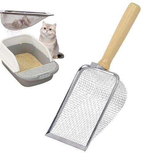 Cat Shovel Stainless Steel for Cat Litter Tray, 5 mm Pore Size Metal Cat Scoop, Large Scoop for the Cat Litter Tray, Cat Litter Scoop Non-Stick Coating Aluminium Alloy, Kitty Metal Scoop