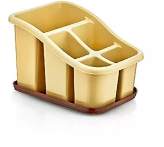 Stolmet Cutlery Drainer with Tray - 3 or 5 Pocket Utensil Holder - BPA Free - Ideal for Kitchen and Camping (Beige, 5 Compartments)