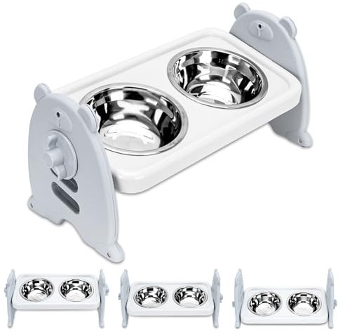 Raised dog Bowl, elevated dog bowls 3-Level Adjustable, dogs Feeding Station, 2 Stainless Steel Pet Bowl, dog bowls with stand for S&M dog and cat Raised Feeders (Grey)