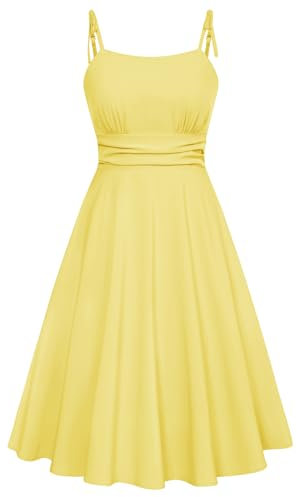 Belle Poque Evening Dresses for Women UK Spaghetti Strap Midi Sundresses Summer Cute Casual Sun Dress YellowXXL