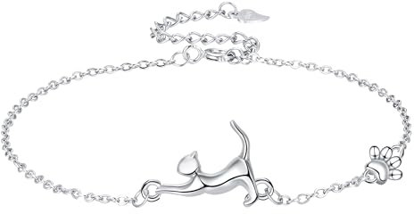Yinsen 925 Sterling Silber Armband Hund Katze Pfotenabdruck der Liebe Herz Charm Verstellbare Gliederarmbänder für Frauen für Tierliebhaber