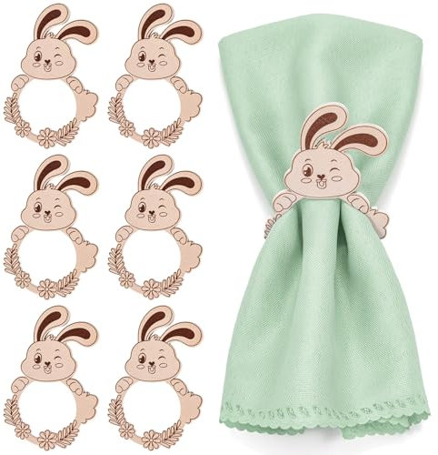 JSRQT Ostern Serviettenringe Hasenohr Serviettenschnallen Osterhasen Serviettenhalter aus Holz Ostergeschenken Napkin Ring Handgefertigte für Tischdekoration Party Bankett Frühstück Abendessen