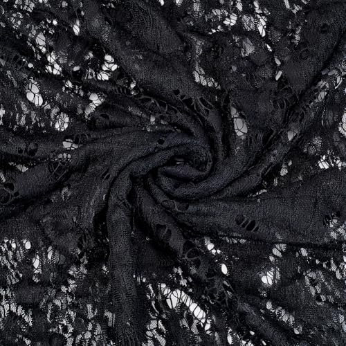 GORGECRAFT Schwarzer Spitzenstoff Mit Stickerei 3x1.5 m Blumen Häkelkleid Bandbesatz Nylon Spitzentischdecke Vintage Rechteck Boho Druck Tischauflage Für Hochzeit Brautschleier Vorhang Mesa Nähen Bast