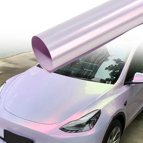 Blueshyhall Autofolie Rosa Lila Glitzer mit Chamäleon Effekt, Car Wrapping Folie Glänzend Lila Pink, Car Film Glanz, Tuning Folie Innen Außen mit Luftkanälen für Auto Motorrad Fahrrad (50 x 152 cm)