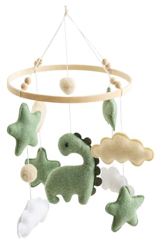 Calming Soother Crib Mobile, Dinosaur Nursery Decor, Breathable Bedside Baby Mobile, Cotton and Wood Materials, Ideal for Boys and Girls, 15.75 x 9.06 Inches, Green Theme, 1 Piece