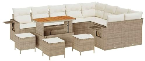 vidaXL Garten-Sofa-Set 13 pcs Beige Poly-Rattan, Garten und Terrasse, modernes Outdoormöbelset zum Relaxen, Loungesofa und Bequeme Sitze für Treffen