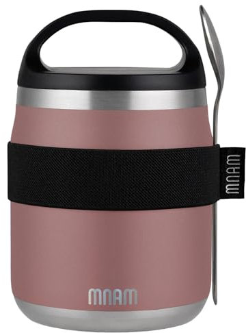 mnam Thermobehälter Essen 600 ml Lunxgo - Lunchbox Thermo - Thermo Essensbehälter - Isolierbehälter mit Löffel - Edelstahl Warmhaltebehälter Speisegefäß für Speißen - Thermobox (Viva Pink)