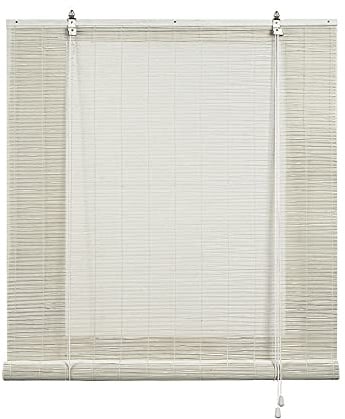 Store Enroulable en Bambou Naturel Premium au Style Rustique, Protection Solaire et Assombrissement, Résistant à l’Eau, Store en Bambou pour Portes et Fenêtres, STORESBASIC Couleur Craie 120x175