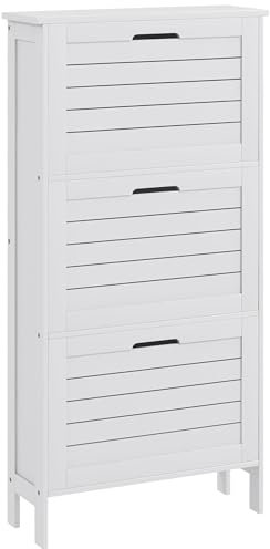 HOMCOM Narrow Shoe Storage Cabinet for Hallway with 3 Flip Drawers, Slim Shoe Cabinet with Louvered Doors, White