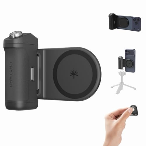 PGYTECH MagCam 2 Impugnatura per Smartphone Kit Modulare 3-in-1, Telecomando Bluetooth, Impugnatura di Ricarica e Supporto Wireless Magnetico MagSafe, per iPhone 12–17/Android 14 (Nero)