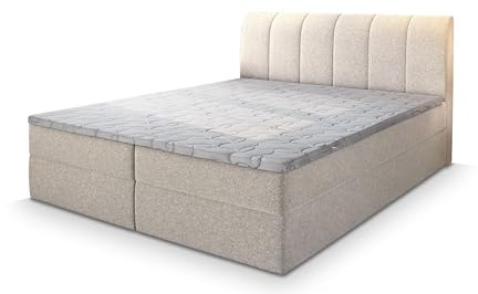 Masseno Boxspringbett CEVANO 140x200 cm Komplett-Set mit Matratze und Topper, Polsterbett mit Zwei Bettkästen -Beige, Cosmic 10