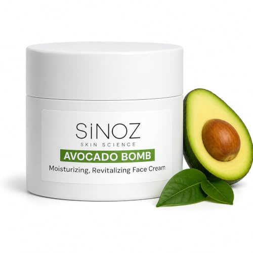 Sinoz Avocado Bomb Gesichtscreme 50 ml, feuchtigkeitsspendende Gesichtspflege mit Avocadoöl, Sheabutter, Squalan & Niacinamid für tägliche Pflege