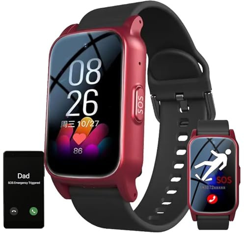 SUNBGRPYE Orologio Anticaduta per Anziani, Pulsante di Emergenza SOS + Promemoria Caduta, Chiamate HD | Monitoraggio della Salute | Posizionamento GPS, per Pazienti Affetti da Alzheimer E Demenza Red