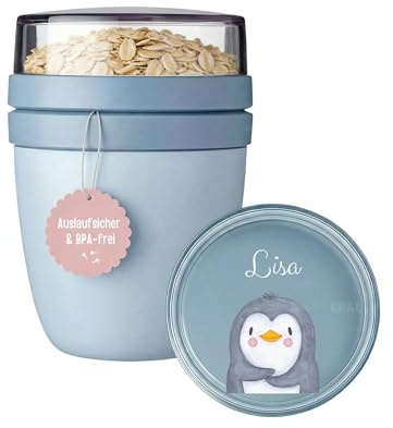 wunderwunsch MEPAL Müsli To Go Becher, Müslibecher personalisiert | Isolierter Lunchpot für Kinder, kleine Joghurt-Becher für unterwegs, auslaufsichere Snackdosen Mini, 300ml 500 ml mit Löffel