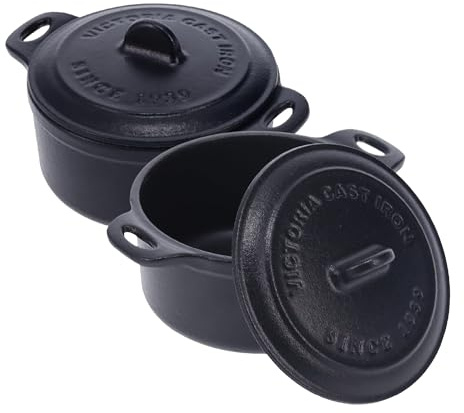 Victoria Pack of 2 Cast Iron Mini Cocottes, Preseasoned Mini Dutch Oven Set for Baking, Serving, and Individual Portions, Made in Colombia