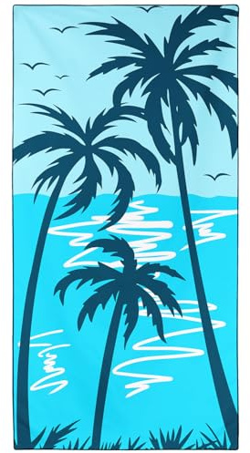 Violetpos Blue Palm Tree Silhouette Beach Towel, Extra Large 180x90 cm 250GSM Microfibre, Sand Free Quick Dry, Ideal Vacation Gifts with Carry Bag for Pool Cruise Camping