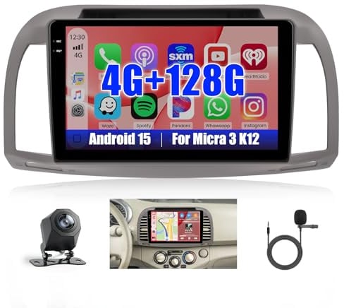Inefala Android 15 Autoradio für Micra 3 K12 2002-2009 | 4G+128G,9 Zoll In-Cell TouchScreen mit CarPlay & Android Auto,Navi,GPS,WiFi,FM/RDS,Bluetooth 5.0,EQ,SWC,Rückfahrkamera,MIC