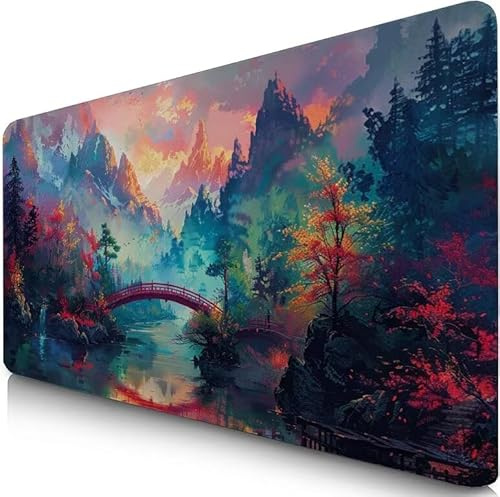 Gaming Mouse Pad Bridge Desk Mat Large 120x60cm XXL Mouse Mat Landscape Long Computer Keyboard Mousepad with Slip Base Desk Pad Edge for Stable Grip on Smooth Surfaces, Water-Resistant Surface F0-759