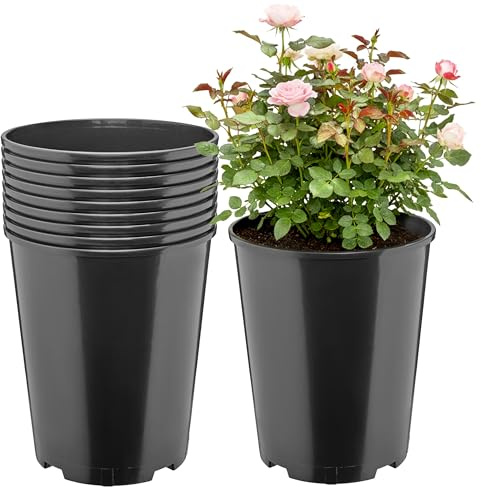 Garronda Blumentopf rund Kunststoff Ø22 x 25,5 cm (7L) 10er Set mit Drainagelöchern Pflanztopf Robustes PP Pflanzgefäß für Garten Gewächshaus Balkon Anzucht Innen Außenbereich Schwarz GD-0204