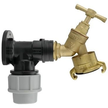 32mm MDPE Wall Flange Kit with Brass Bib Tap and GEKA Claw Outlet - 3/4 Inch BSP Wall Flange, Brass Garden Tap and 1 Inch BSP GEKA Coupling - for Irrigation, Agriculture, Water Supply, Industrial Use