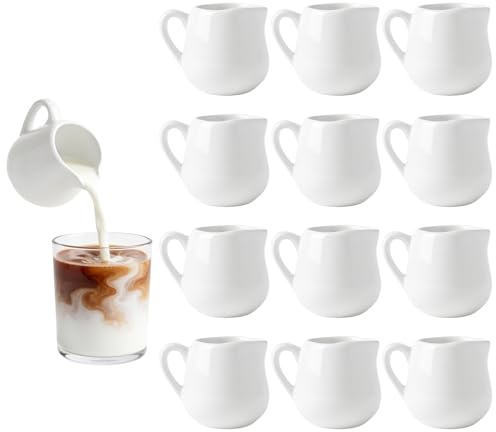 LQOZYYUL 12 Pack 110ml / 3.8oz Small Milk Jug, Ceramic Sauce Pot | White Ceramic Milk Pots, Mini Milk Frother Jug Pitcher, Sugar Pots Coffee Cream Pouring Jug for Home Kitchen Coffee Bar