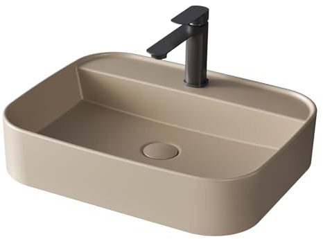 EMKE Vasque à Poser ou Suspendu en Céramique Beige Mat,50x40x11 cm | Lavabo Rectangulaire avec Coins Arrondis - Design Moderne Sans Trop-Plein - Pour Salle de Bain et WC(Sans Robinet ni Bonde)