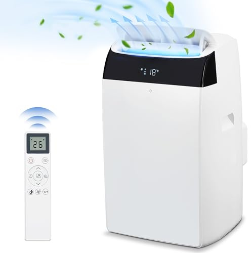 Leise Mobiles Klimagerät, 12000 BTU, Kühlung, Belüftung, Entfeuchtung, 41-51 m², 24-Stunden-Timer, mit Digitalanzeige und Fernbedienung, Energieeffizienzklasse A