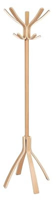 Porte Manteau sur Pied - Bois - 10 Patères - Base Stable Lestée - Montage Facile – Tête Rotative – Grande Capacité et Support - Beige - Idéal Bureau et Entrée Maison - ALBA