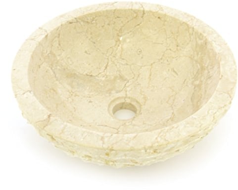 DIVERO rundes Aufsatz-Waschbecken SANREMO aus Marmor – Farbe: Creme