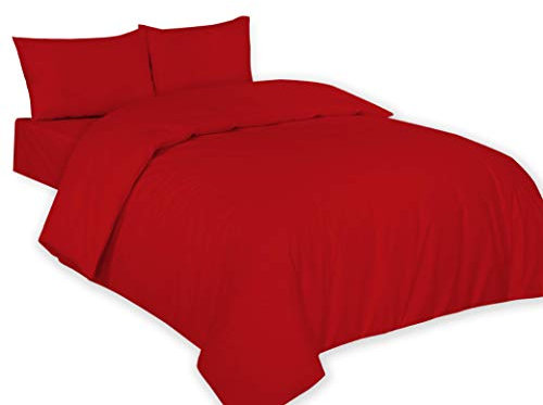 ARLINENS Plain Dyed Duvet Quilt Cover Bedding Set With Pillowcase in following colours and Sizes (King, Red)