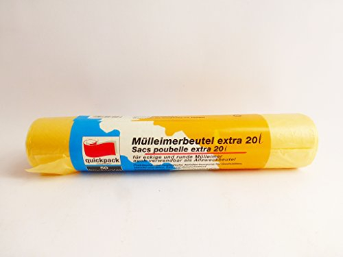 QUICKPACK 50 Stück Müllbeutel Müllsäcke extra groß ca. 20 L Farbe: Gelb Maße: ca. 45 x 55 cm
