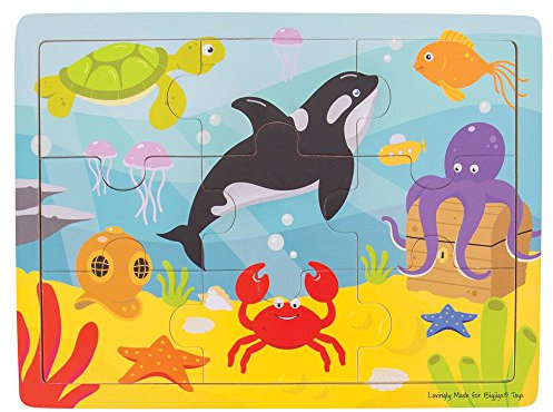 Bigjigs Toys Wooden Educational Tray Puzzle (Underwater) Chunky Wood Jigsaw